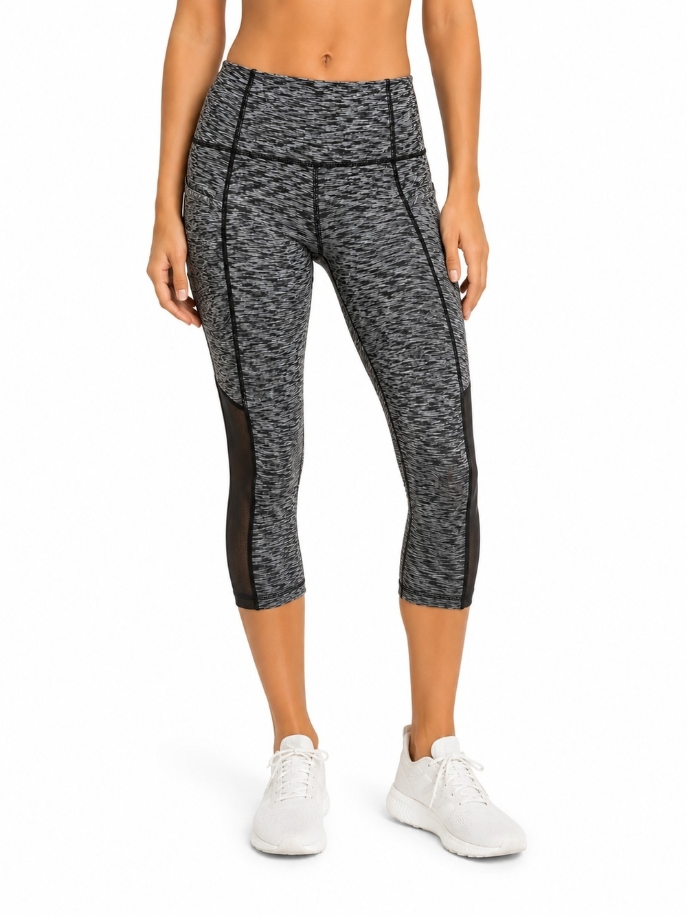 lululemon athletica Gray Space-Dye Capri Leggings with Black Mesh Panels Small